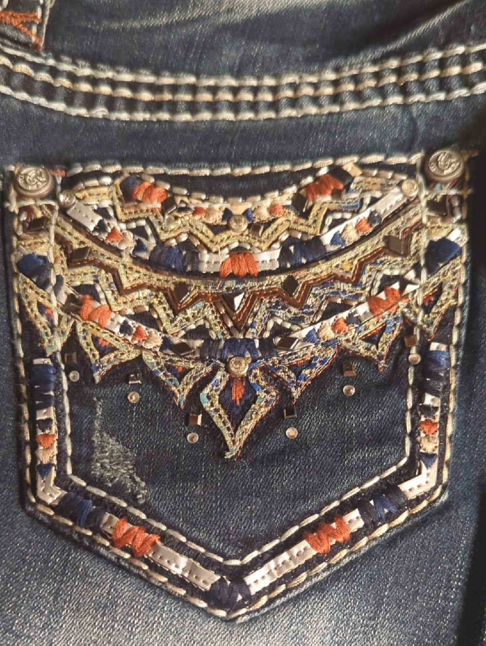 Brand New Grace LA Navy Denim Patch with Orange and Light Blue Arrow Embroidery - Picture 9 of 10